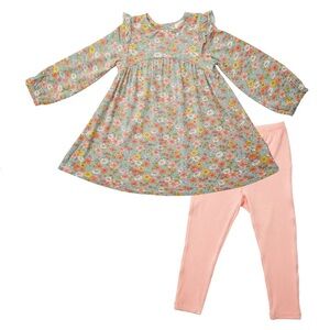 Angel Dear Ruffle Shoulder Dress & Leggings Floating Floral Set 4T